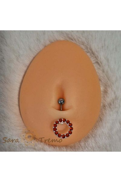 saratremo Piercing Buric din Argint cu Cristale Zirconia Roșii, Tijă Groasă