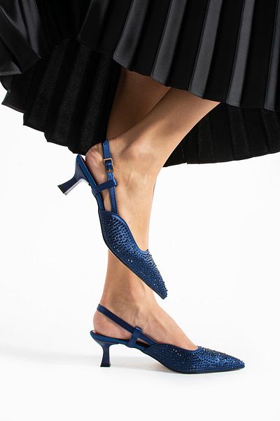 tulin women Viola Stone Heeled 5cm Women's Shoes Navy Blue Seten
