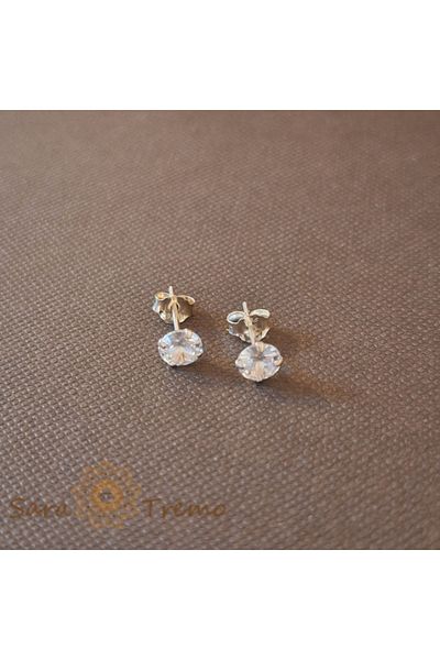 saratremo Unisex Earrings with White Zirconia - Silver 925, 5 mm