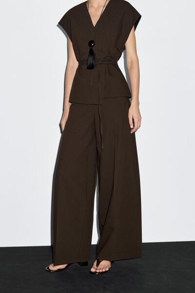 Massimo Dutti Yüksek bel geniş paça pantolon