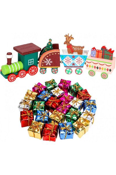 Qpout Christmas train set and 24 decorative boxes, multicolor, wood/foam/foil