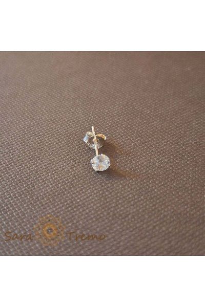 saratremo Unisex Earring with White Zirconia Crystal - Sterling Silver 925, 4 mm