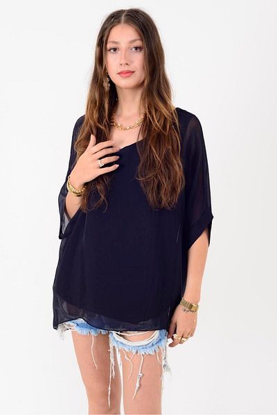 Park Moda 6061 Bat Sleeve Back Tie Silk Bluz