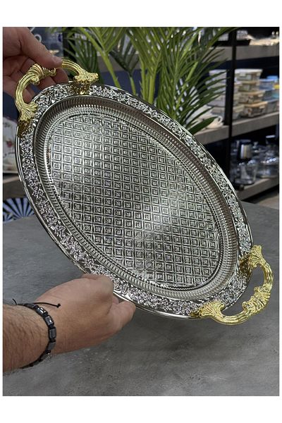 Doğudeko Oval Metal Medium Size Luxury Tray