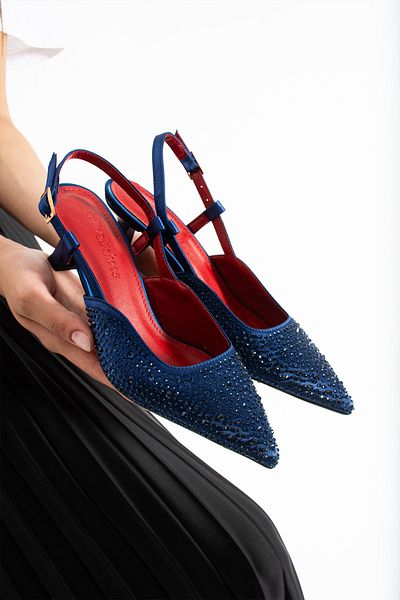 tulin women Viola Stone Heeled 5cm Women's Shoes Navy Blue Seten
