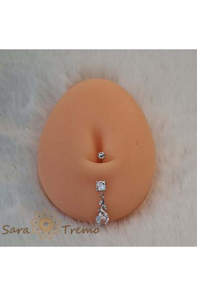 saratremo Piercing buric din argint 925 cu cristale zirconia albe în formă de floare, 3.5 cm, tijă subțire