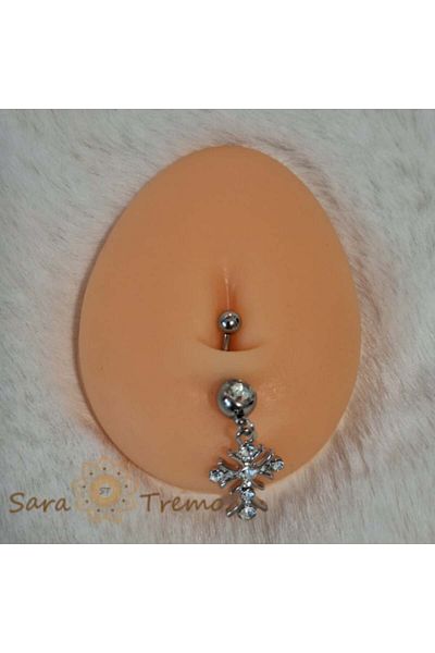 saratremo Piercing buric argintiu cu cruce, mare - 5 cm, bară groasă