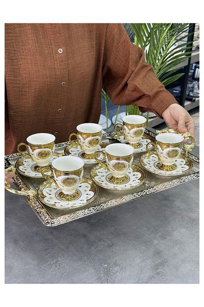 Doğudeko Luxury Buffalo 13 Piece Tray Cup Set Combination
