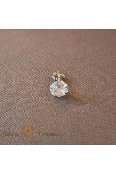 saratremo Unisex Earring with White Zirconia Crystal - Silver 925, 7 mm