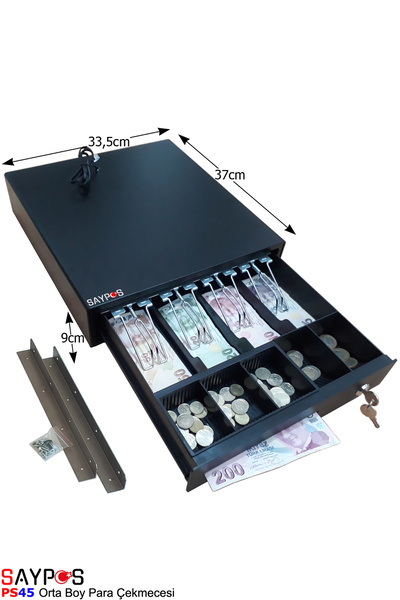 SAYPOS Masa Altı Montaj Askısı Hediye Pos Bağlantılı, Anahtardan Açılır Orta Boy Para Çekmecesi 33,5x37x9cm