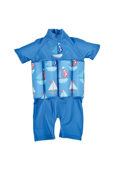 Toybox Kids Float Suit One-Piece Cartoon Short Sleeve Swimwear Jumpsuit, Blue, Size XL(52x45cm) For 3-4 Yrs