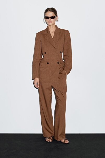 Massimo Dutti Keten karışımlı geniş paça pantolon