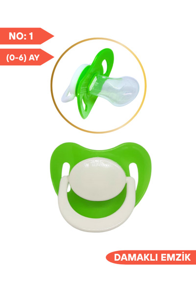 Fatoş Bebe Damaklı Silikon Emzik ,NO: 1 (0-6) Ay, Yeşil Bebek Emziği
