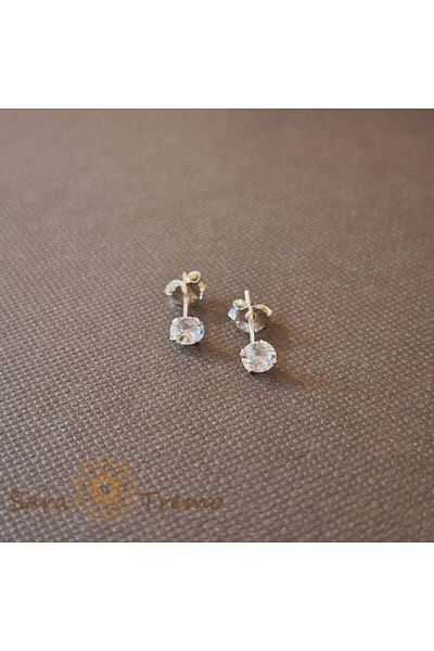 saratremo Unisex Earrings with White Zirconia Crystal - Silver 925, 4 mm