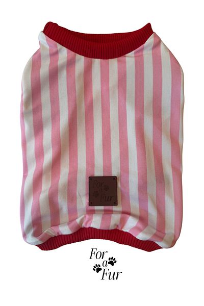 For a Fur Pink White Striped Cat Dog T-Shirt