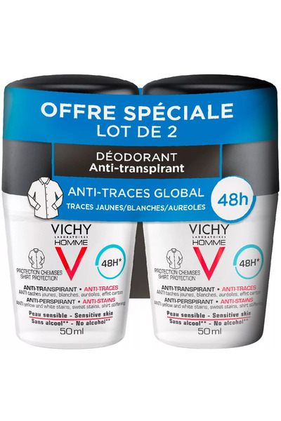 Vichy مزيل عرق مضاد للبقع يدوم 48 ساعة للرجال - 2 × 50 مل (عرض)