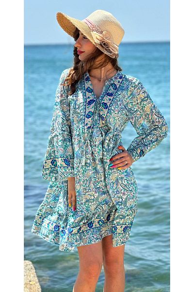 Gönülden Tasarım Ethnic Patterned Silk Women's Dress