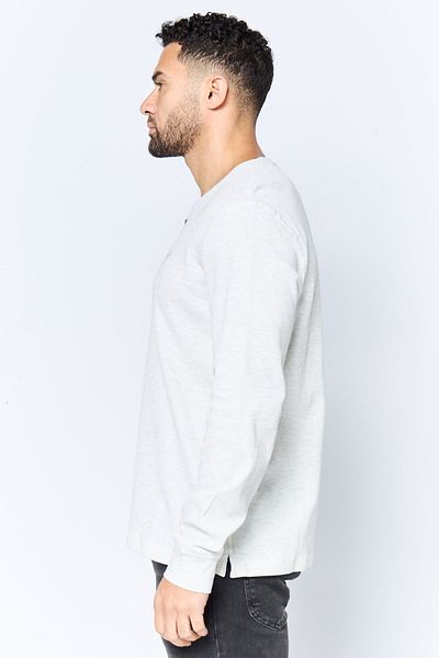 Chaps Men Henley Neck Embroidered Logo Long Sleeve Sweatshirt, Light Grey