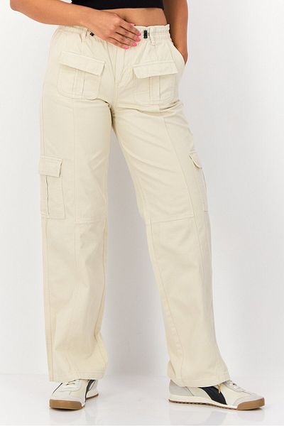 Don't Call Me Jennyfer Women Straight Fit Low Waist Solid Cargo Pants, Cream