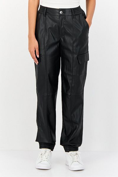 Don't Call Me Jennyfer Women Regular Fit Leather Cargo Pants, Black