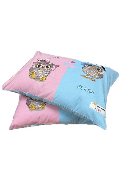Clasy Ranforce 100% Cotton 2 Pieces Pillow Case Young/Child Owl Patterned Pink-Blue