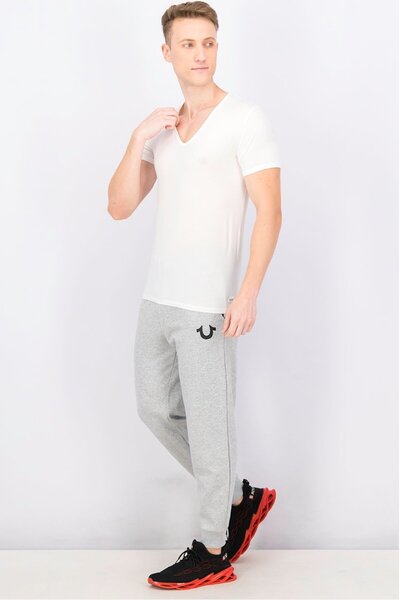 True Religion Men Drawstring Brand Logo Print Jogger Pants, Heather Grey