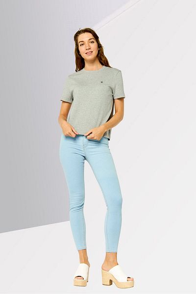 Calvin Klein Women Crew Neck Short Sleeves Embroidered Logo T-Shirt, Grey