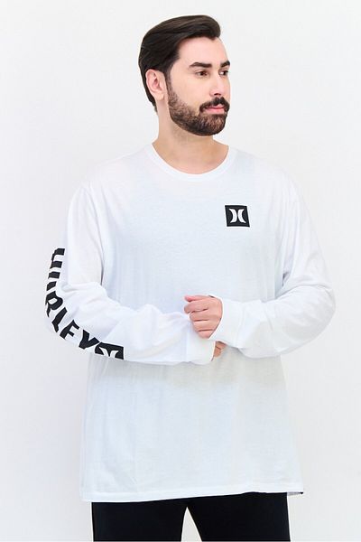 Hurley Men Sportswear Fit Long Sleeve Training T-Shirt, White
