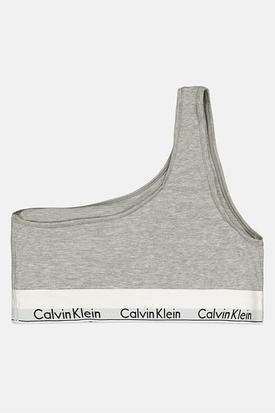 Calvin Klein Women Brand Logo Padded One Shoulder Sports Bra, Grey