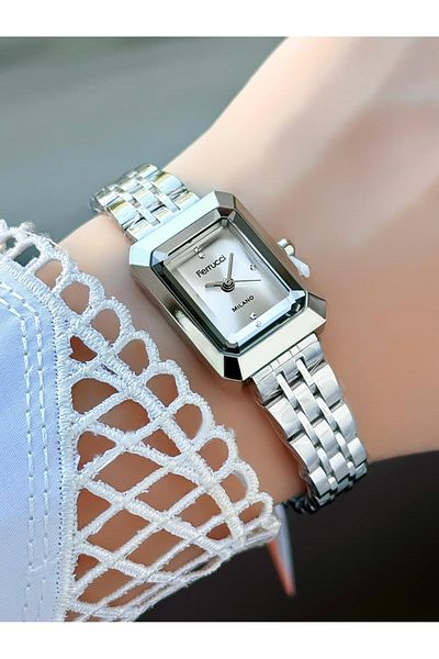 Ferrucci Milano Women's Watch - Rectangular Case with Stones, Metal Cord