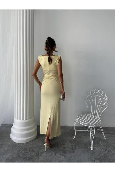 conconmoda Pars Uzun Degaje Yaka Uzun Sandy Elbise