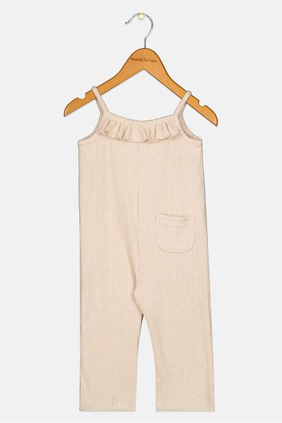 Koton Toddlers Girl Ribbed Sleeveless Jumpsuit, Beige