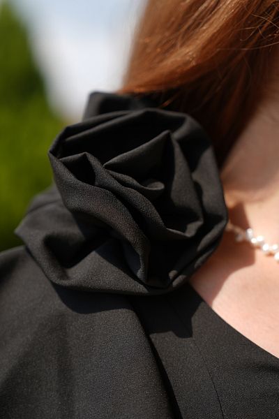 Ladies&Gentlemen Black One Shoulder Rose Detailed Long Dress