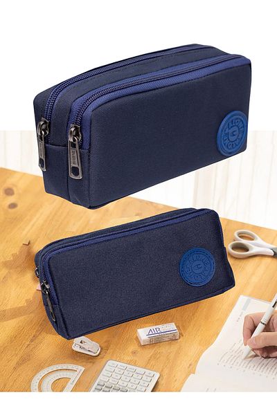Alone Double Eyed School Pen Holder Pencil Bag-311 Navy Blue