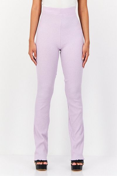 DeFacto Women Regular Fit Ribbed Flare Leg Pants, Purple