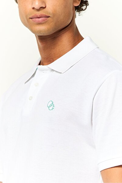 Cavalli Class Men Regular Fit Short Sleeve Brand Logo Polo Shirt, White