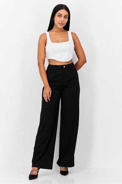 Don't Call Me Jennyfer Women Regular Fit Stripe Straight Leg Pants, Black