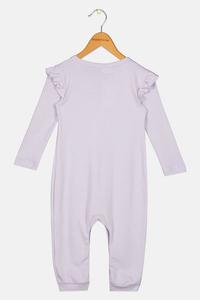 DeFacto Toddlers Girl Crew Neck Long Sleeves Solid Rompers, Light Purple