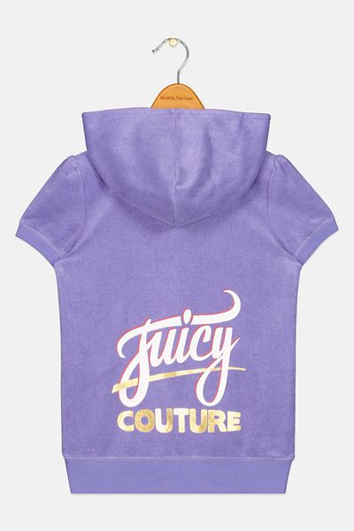 Juicy Couture Kids Girl Brand Logo Short Sleeve Hoodie, Purple