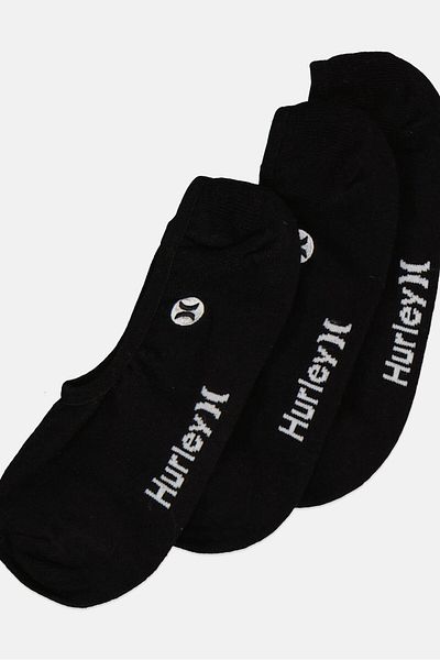 Hurley Men 3 Pairs Brand Logo No Show Socks, Black