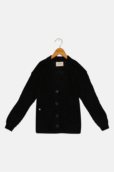 Overkids Kids Girl Knitted Long Sleeve Cardigan, Black