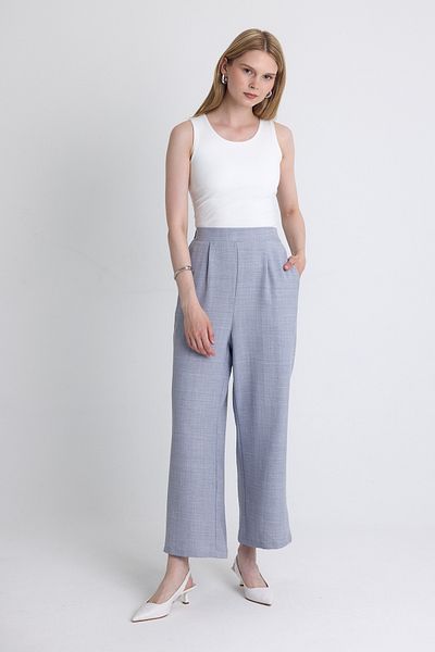 Rays Gray High Waist Front Pleat Detail Cotton Wide Leg Pants 8014A