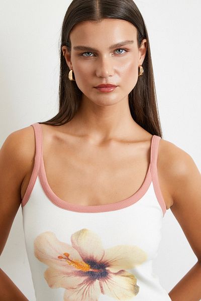 Never more Floral Printed Strap Ball Ecru