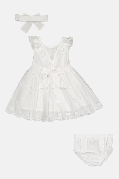 Quiltex Toddlers Girl 3 Pieces Eyelet Sleeveless Dress Set, White