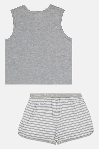 Calvin Klein Kids Girl 2 Pieces Graphic Print Sleeveless Tank Top and Shorts Set, Grey