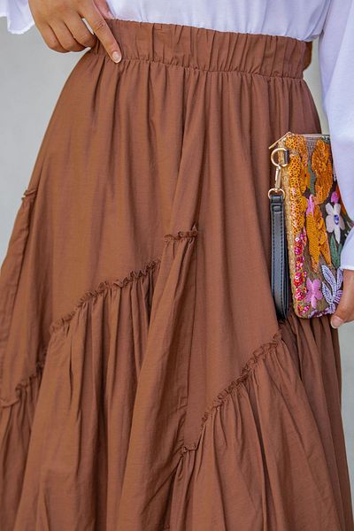 Tesettür Çarşım Emsy Cotton Voile Lined Layered Skirt-Brown