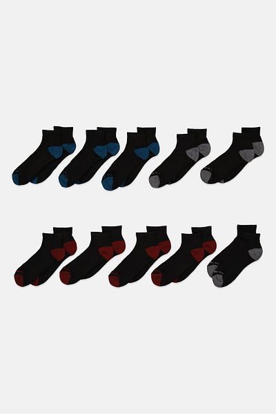 U.S. Polo Assn. Men 10 Pairs Quarter Crew Socks, Black Combo