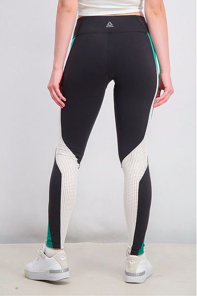 Reebok Womens Lux 2.0 Textured Tights, Black and Green