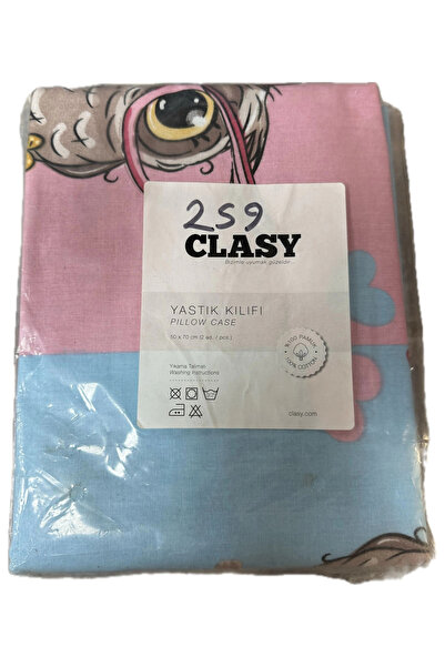 Clasy Ranforce 100% Cotton 2 Pieces Pillow Case Youth/Child Owl Patterned Pink-Blue