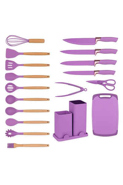 wei inox Set of 19 kitchen utensils, wood/silicone, purple
